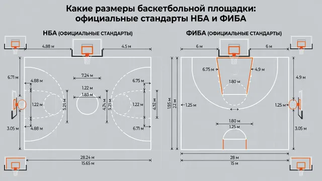 Какие размеры баскетбольной площадки: официальные стандарты НБА и ФИБА